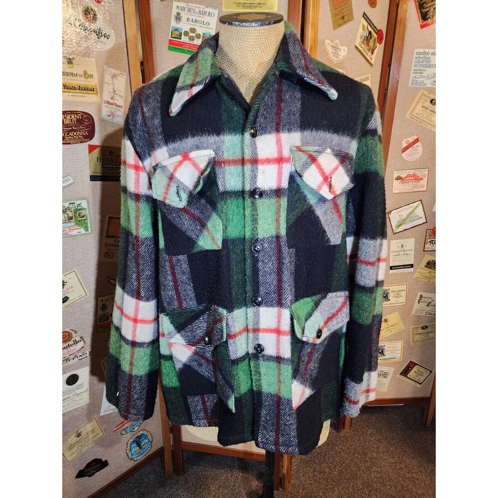 Vtg Gerhard Kennedy Blue Green Red White Plaid Wool Jacket Shacket